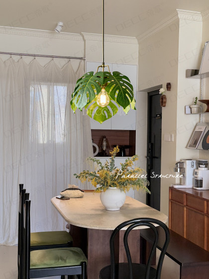 Medieval style turtle leaf fabric chandelier simulated monstera Chinese style chandelier restaurant entrance bedroom dining room light