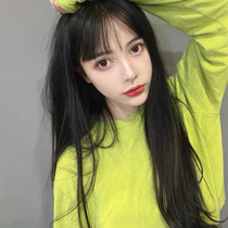 Wig woman long hair natural full headgear type black long straight hair net red and realistic air Liu Hai Long hair new style