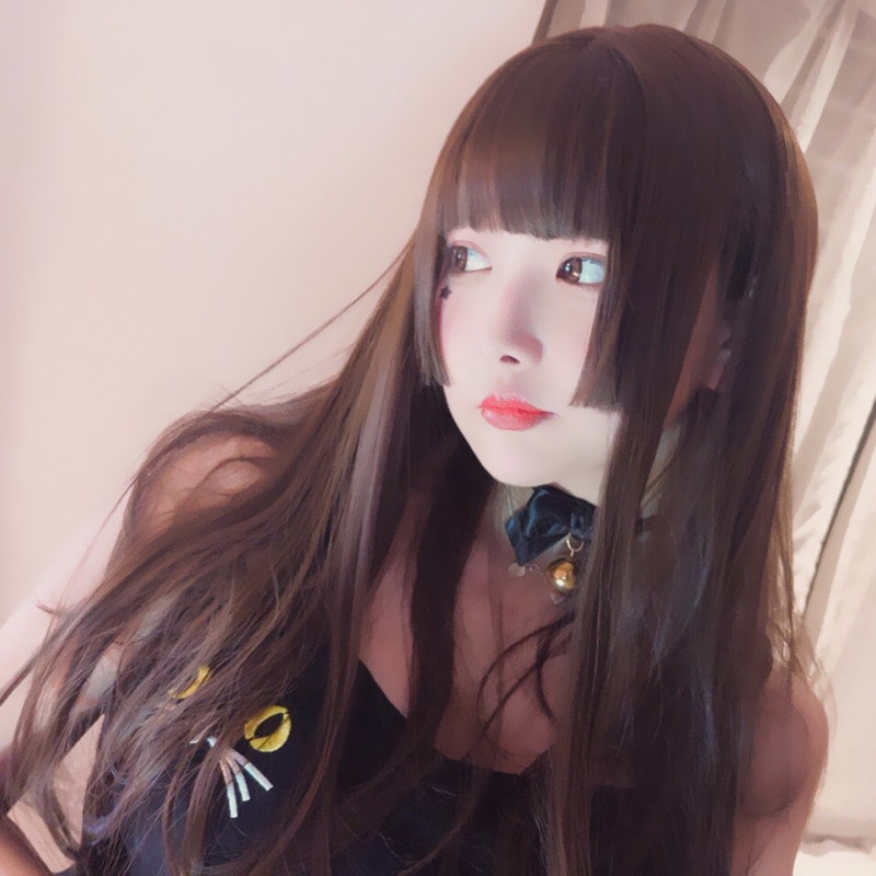 Kiguy fake Mao Ji heuristic wig men and women repairing face three knives Qi Soft girl Daily cos long straight hair Lolita