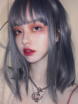 Two-dimensional Harajuku wig female air bangs long hair shoulder-length straight hair lolita smog blue gray fake hair
