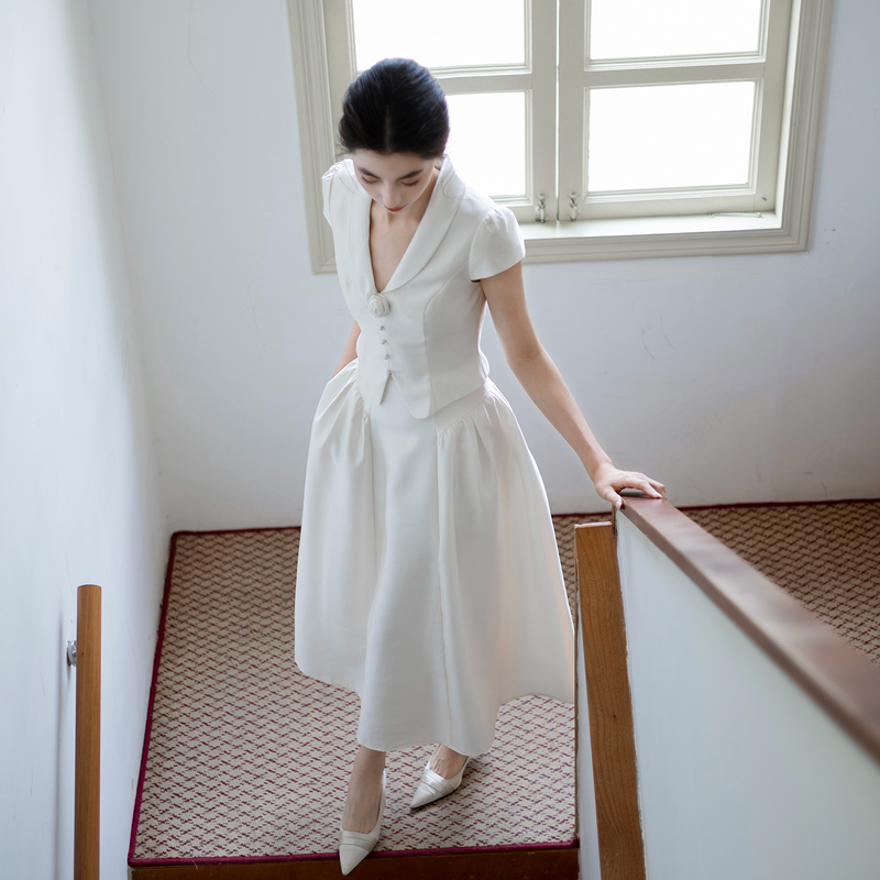 Echo Genuine Bridal Light Dress Two-Piece Set'Flower Collar' Wedding Engagement French-Style Registration Dress Toast Dress