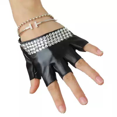 Nightclub ds singer half-palm half-finger imitation leather diamond gloves punk exaggerated alternative ladygaga