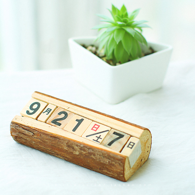 zakka retro creative home log day style perpetual calendar desktop swing piece cafe shop decoration craft gift hem