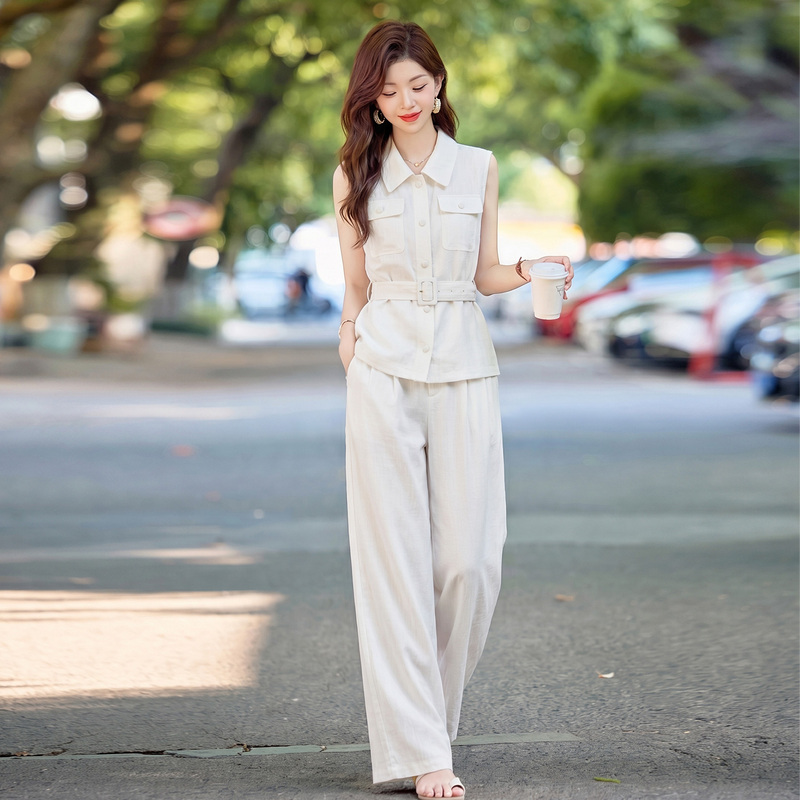 2026 Super Trendy Summer Outfit, a Complete Set with a High-End Feel, Sleeveless Waist-Cinching Shirt, Vest, Wide-Leg Pants, Stylish Casual Two-Piece Set 2026 Super Trendy Summer Outfit, a Complete Set with a High-End Feel, Sleeveless Waist-Cinching Shirt, Vest, Wide-Leg Pants, Stylish Casual Two-Piece Set