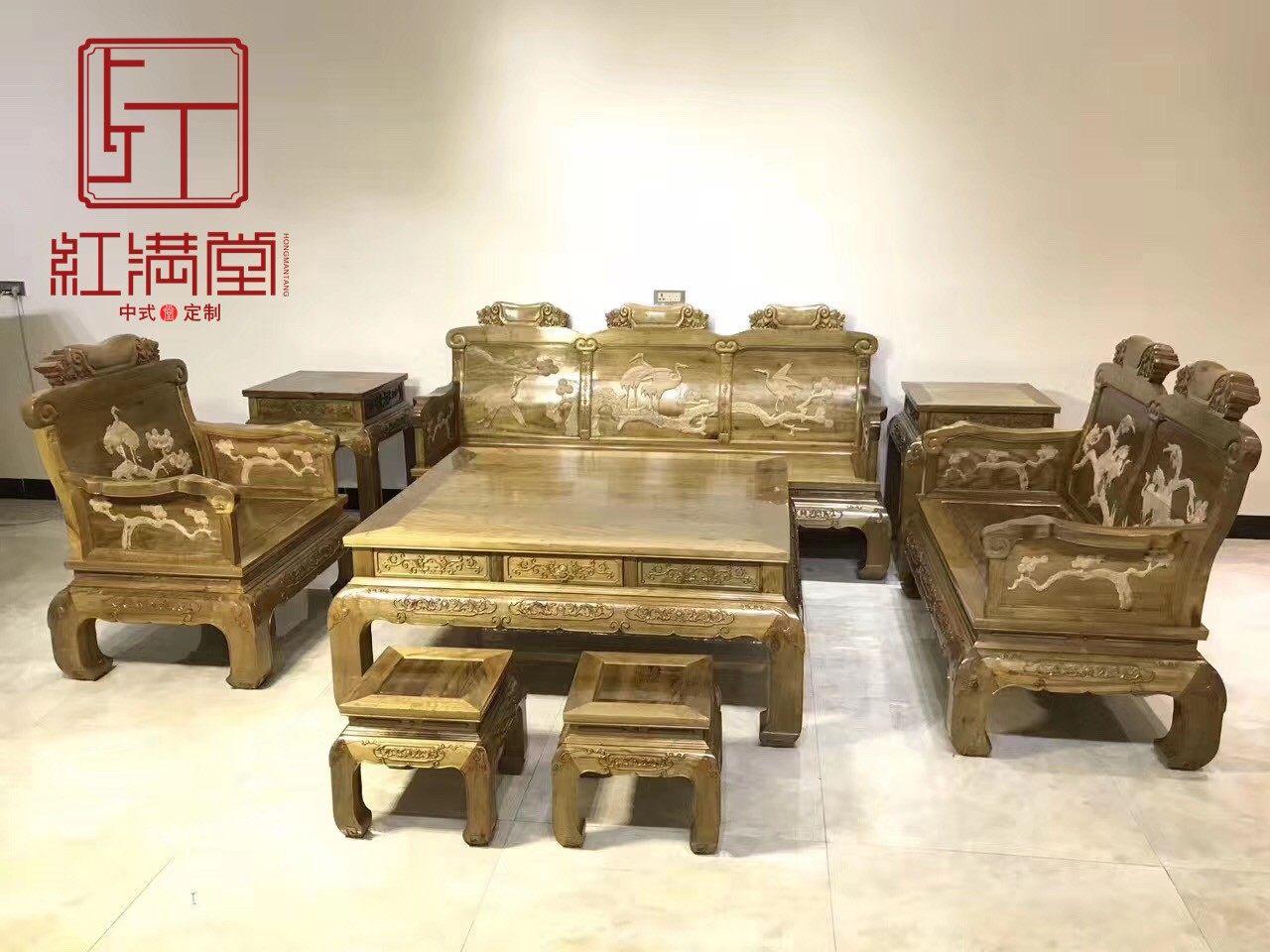 Jin Wuxin Nanwood Living Room Sofa New Chinese Sofa Throne Triple-Person Sofa