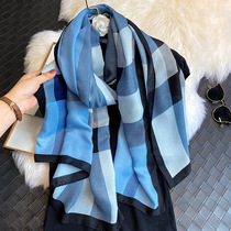 2020 autumn and winter cotton and linen silk scarf womens autumn and winter warm collar British plaid scarf Korean version of the gauze scarf womens big shawl