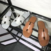 Slippers men's summer wear ins tide 2022 new European station gray brown real leather beach slippers