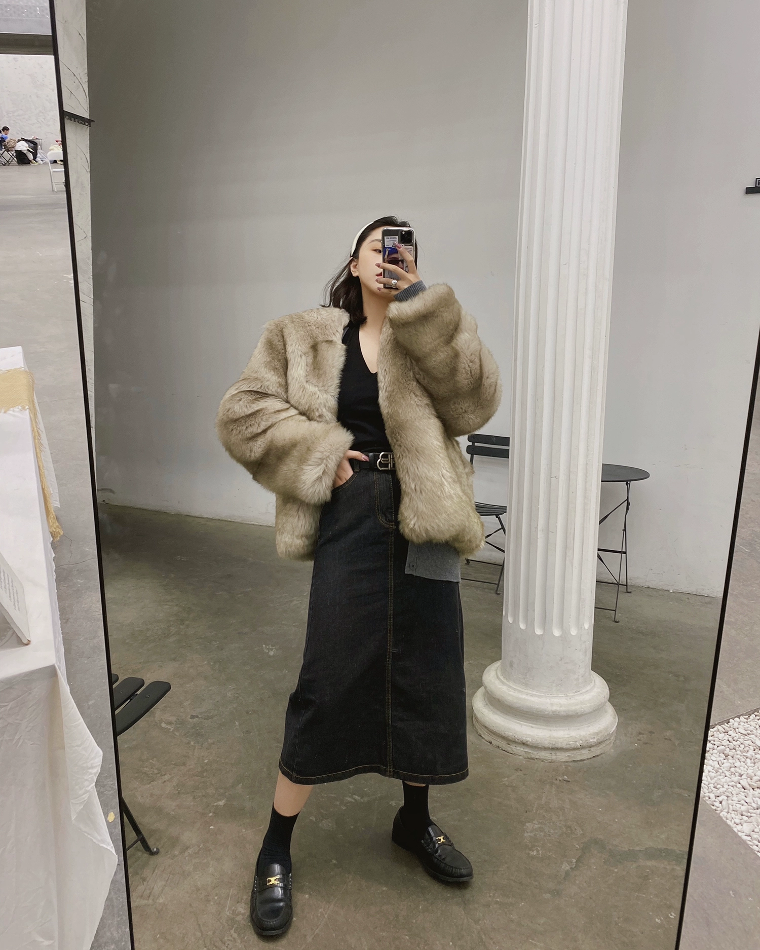 1212 zero point váy dài denim màu đen - Váy