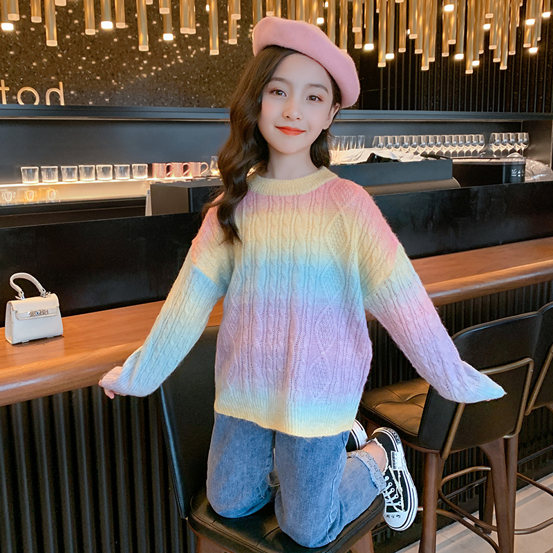 Girl's sweater autumn clothing 2021 new foreign pie girl headbeat undershirt autumn children's clothing online red children's knitted sweatshirt