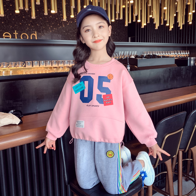 Net Red Girl suit 2021 new foreign style children's clothes little girl sweater pants spring and autumn children's two sets