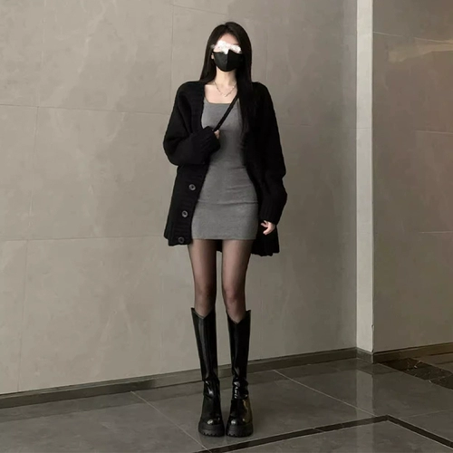 Трикотажный свитер, кардиган, осенняя демисезонная длинная куртка, 2024 года, V-образный вырез, средней длины