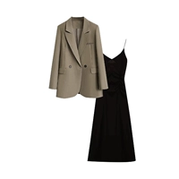 Куртка, черное платье-комбинация, элитный комплект, тонкий классический костюм, яркий броский стиль