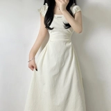 Белое платье, летняя одежда, длинная длинная юбка, подходит для подростков, французский стиль, А-силуэт