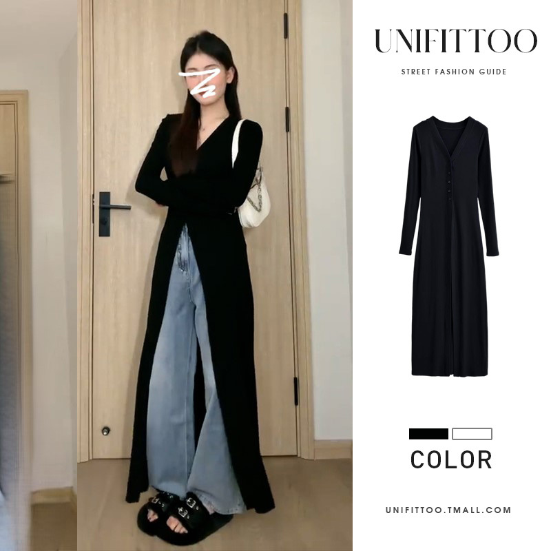 Early Spring Outfit: Black Thin Knit Cardigan, Long Coat, Outerwear, Long-Sleeved Top, Women's Clothing, 2026 New Style Early Spring Outfit: Black Thin Knit Cardigan, Long Coat, Outerwear, Long-Sleeved Top, Women's Clothing, 2026 New Style