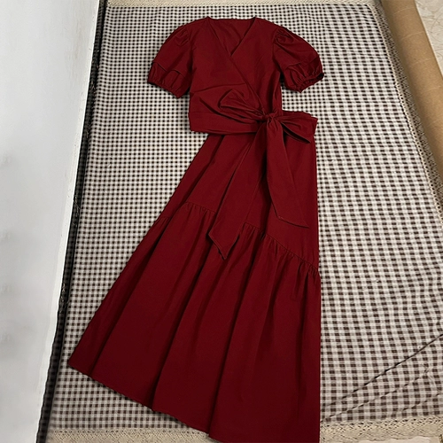 Красный летний комплект, длинная юбка