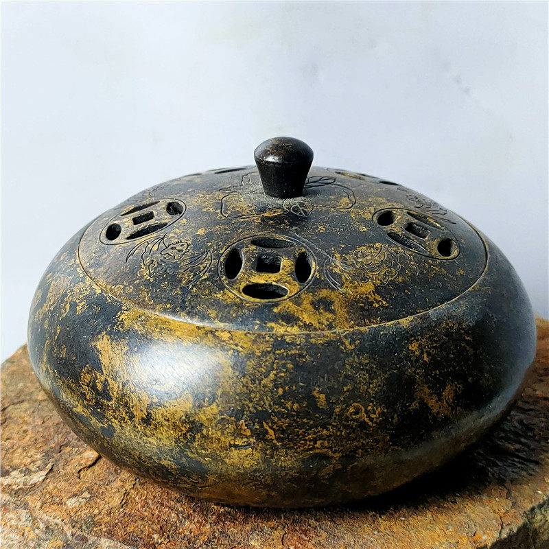 Imitation ancient handicraft bronze ware Five fu Linmento Flat-bottomed Smoked Incense Stove Bag Berries Thick Connoisseurant collection Jiapan-Taobao