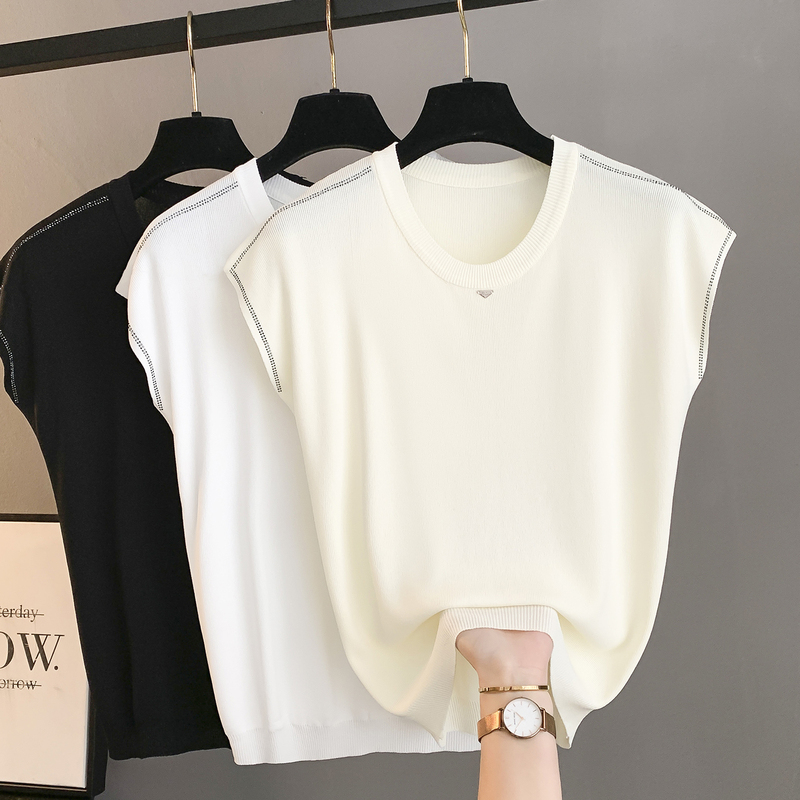 Ice Silk Knitted Short-Sleeve T-Shirt for Women, Summer Thin Loose Round Neck Flutter Sleeve Top, Versatile Plus-Size Base T-Shirt