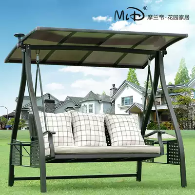 Outdoor swing hanging chair Courtyard Garden Three-person woven rattan swing Wrought iron rocking chair Indoor and outdoor hanging basket hanging bed