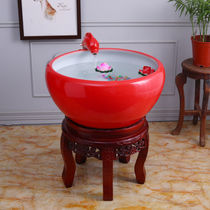 Jingdezhen ceramic fish tank filter fish farming basin Water lily basin water circulation round cylinder large running water decoration Chinese red