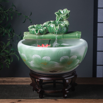 Jingdezhen ceramic fish tank Chinese-style large turtle tank Lucky running water oxygen circulation goldfish tank Household fish farming basin