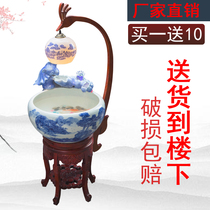 Jingdezhen ceramic goldfish bowl Filter oxygen atomizer circulating water basin large lucky living room decoration