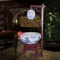 Jingdezhen ceramic goldfish tank Circulating filtration aerobic fountain water spray tank Feng shui tank with lamp living room lucky