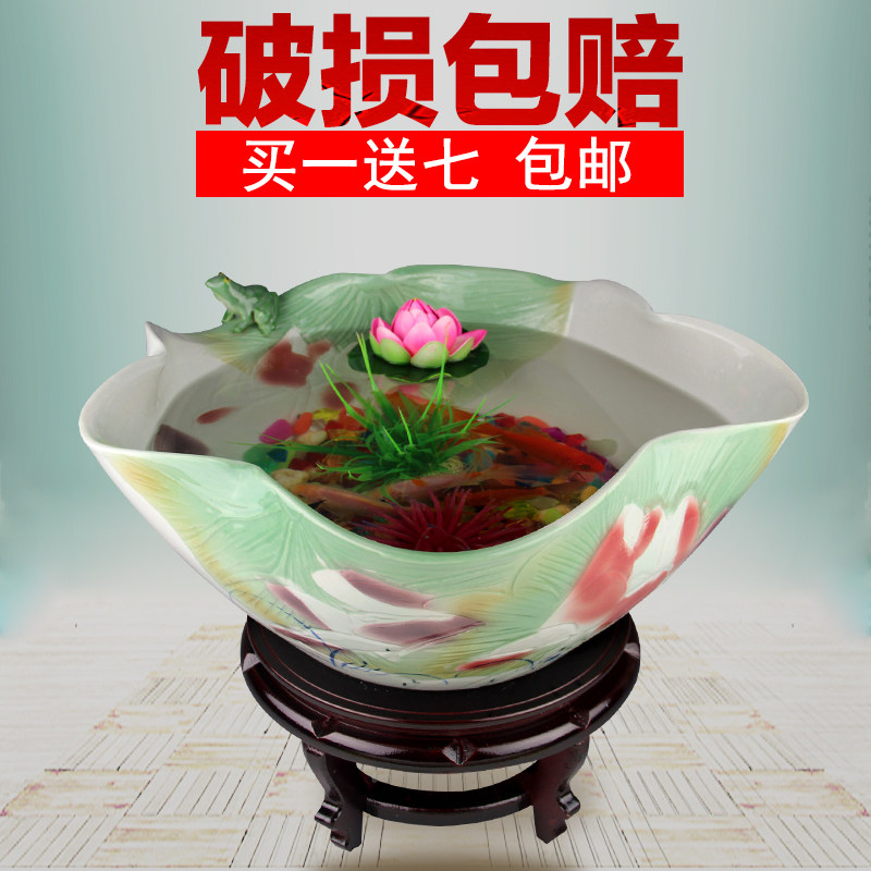 Special price clearing house Jingdezhen Ceramics Fish Tank Hand-painted Gold Fish Tank turtle cylinder Bowl Lotus vat with flower planting fish basin