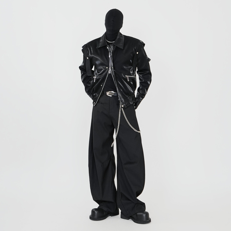 Ve2 Design-Inspired Liquid Metal Glossy Short Shoulder-Padded Jacket for Men, Stage Performance Clothing, High-End Top Ve2 Design-Inspired Liquid Metal Glossy Short Shoulder-Padded Jacket for Men, Stage Performance Clothing, High-End Top