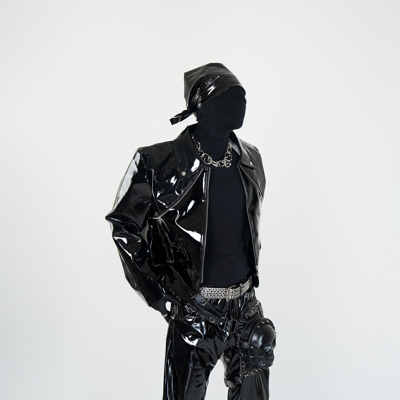 Ve2 Visual Style Short Patent Leather Glossy Jacket Male Model Nightclub Stage Performance Clothing Future Avant-Garde Top