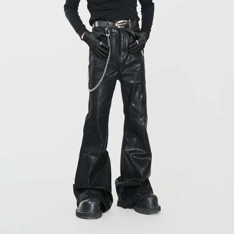 Ve2 High-End Wax-Coated Stretch Flared Jeans for Men, High Street Slim-Fit Stacked Trousers, Vintage Floor-Length Pants Ve2 High-End Wax-Coated Stretch Flared Jeans for Men, High Street Slim-Fit Stacked Trousers, Vintage Floor-Length Pants