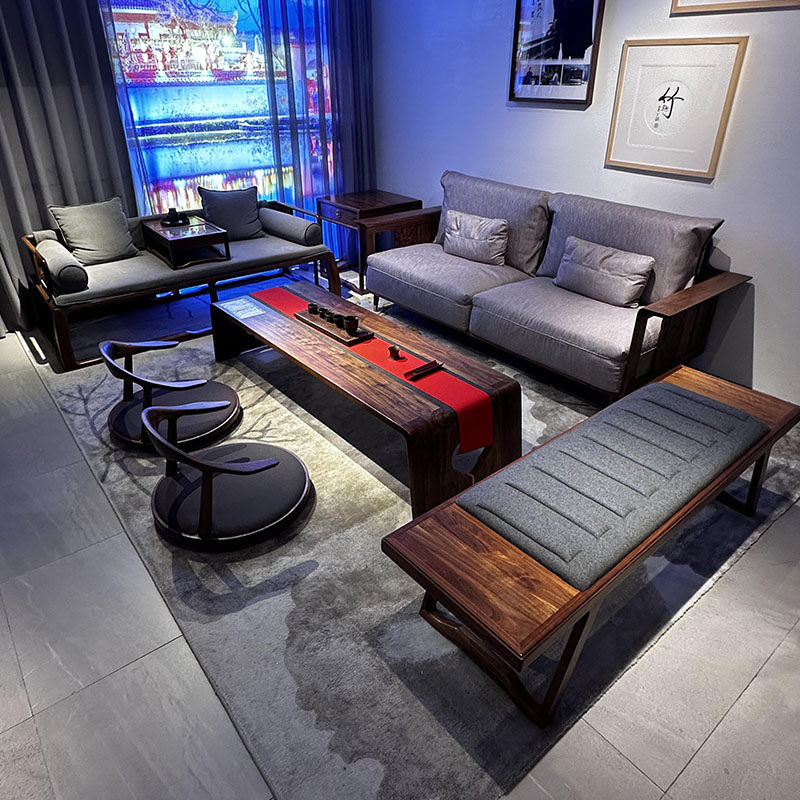 New Chinese style solid wood sofa modern minimalist Zen winter and summer dual-use sofa villa living room storage furniture customization