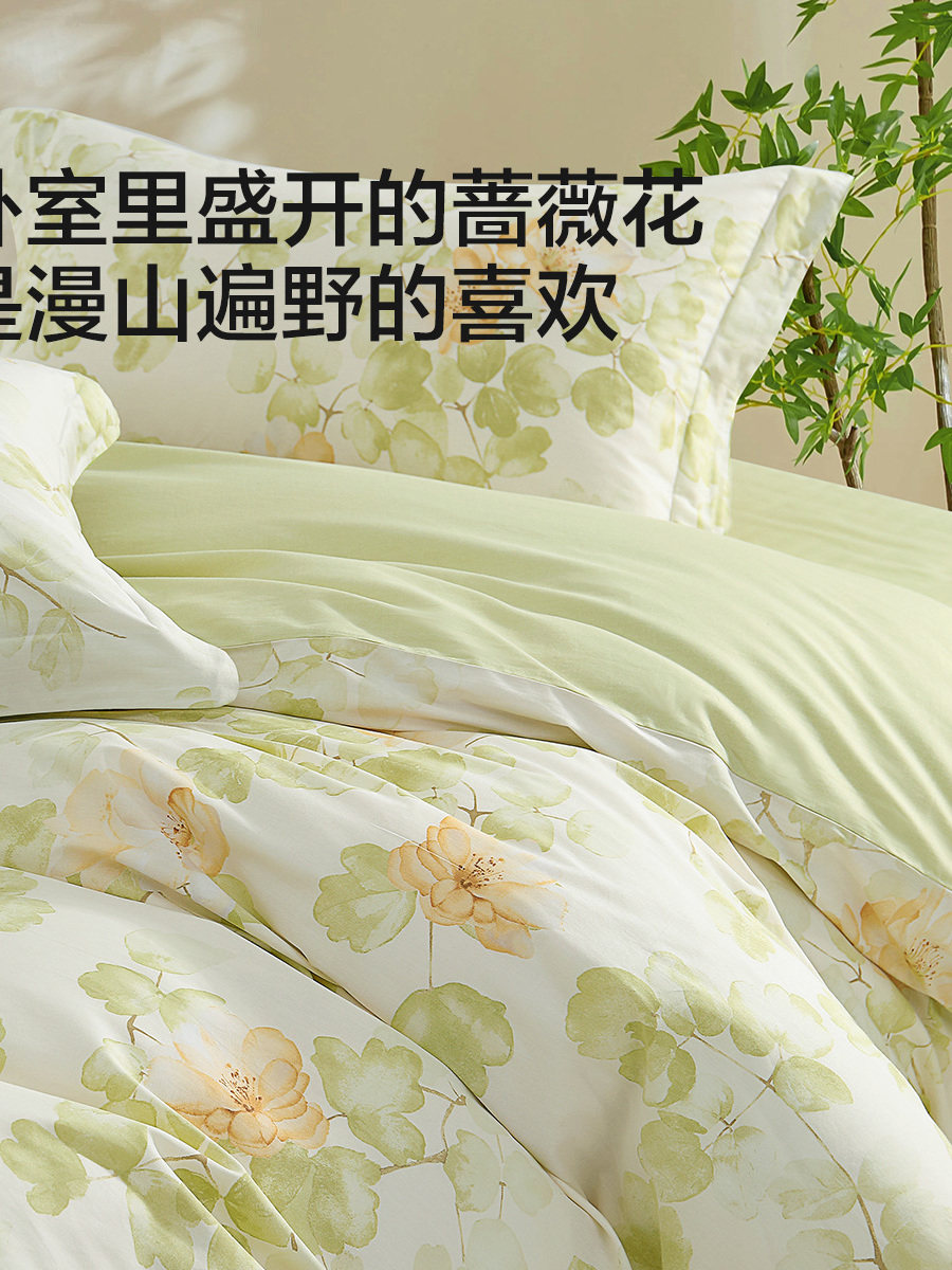 Mercury Home Textiles Four-Piece Bedding Set, 100% Pure Cotton, Bed Sheet, Duvet Cover, Fitted Sheet, Quilt Cover for Home Use