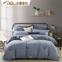 Thủy dệt dày chải denim bốn bộ giường 1,5m 1.8m giường lanh chăn Ke Luodi - Bộ đồ giường bốn mảnh bộ chăn ga gối đẹp