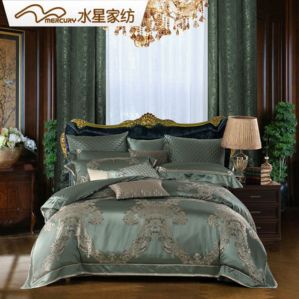 水星家纺真丝提花四件套欧式提花套件1.8米床双人床上用品传奇!