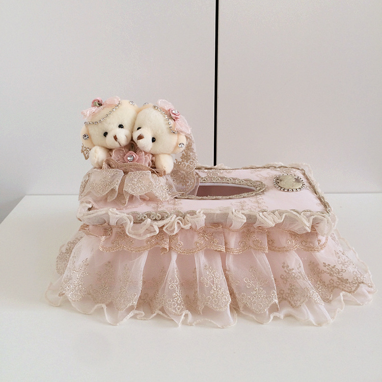 Lace tissue box set for car, home use, pastoral European style cute fabric bear restaurant tissue box