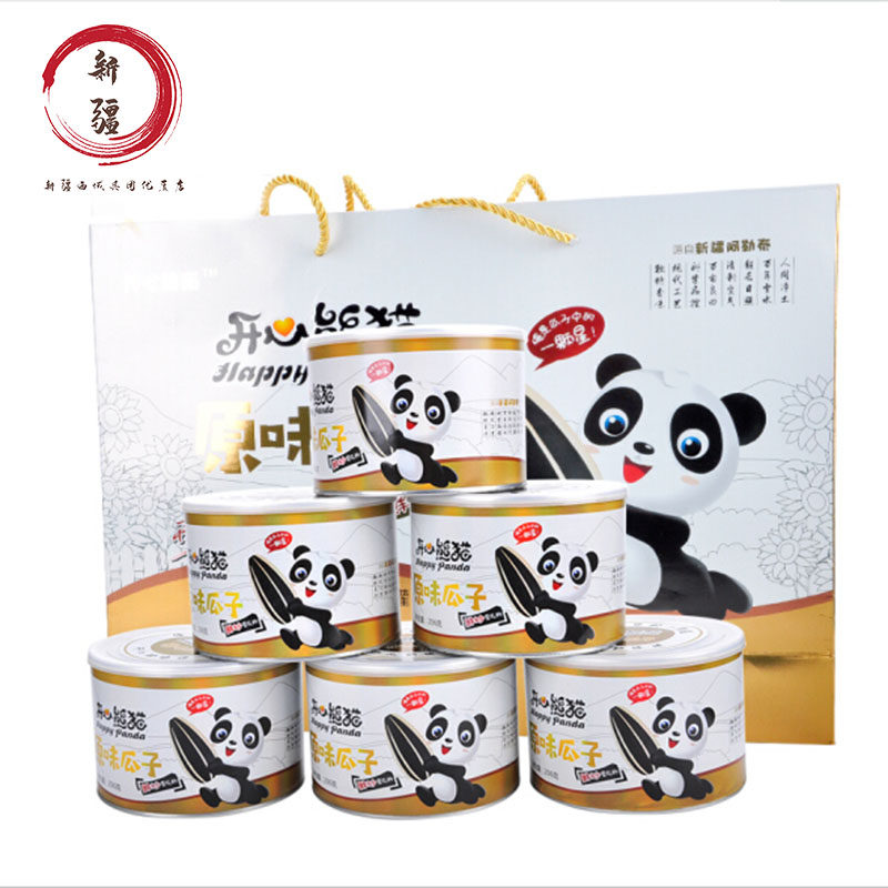 Xinjiang Happy Panda Original Taste Melon Seeds 206g Jar Original Flavor Fresh Fried Sunflower Seeds Nuts Fried Goods Snack Gift Box Dress