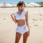 Quần bơi nữ gợi cảm che tay áo ngắn xù lông ngắn gợi cảm bikini hai mảnh áo tắm mùa xuân nóng bỏng - Bộ đồ bơi hai mảnh bikini 2 mảnh màu trắng