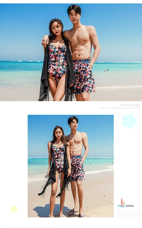 Ba bộ đồ bơi đôi nữ lạ 2018 mới Xiêm tam giác bảo thủ áo tắm mỏng nam phù hợp với quần đi biển - Vài đồ bơi 	đồ đôi đi biển màu xanh