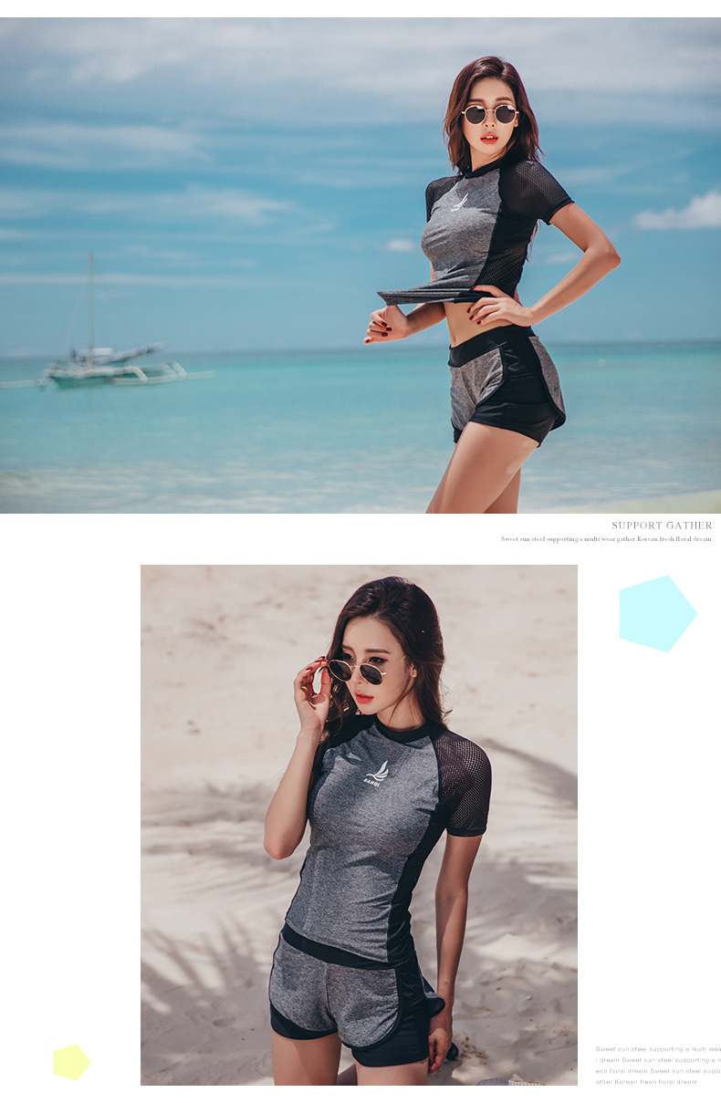 Đồ bơi nữ Sanqi bảo thủ ngắn tay áo tắm boxer 18073 - Bộ đồ bơi hai mảnh đồ bơi 2 mảnh bé gái
