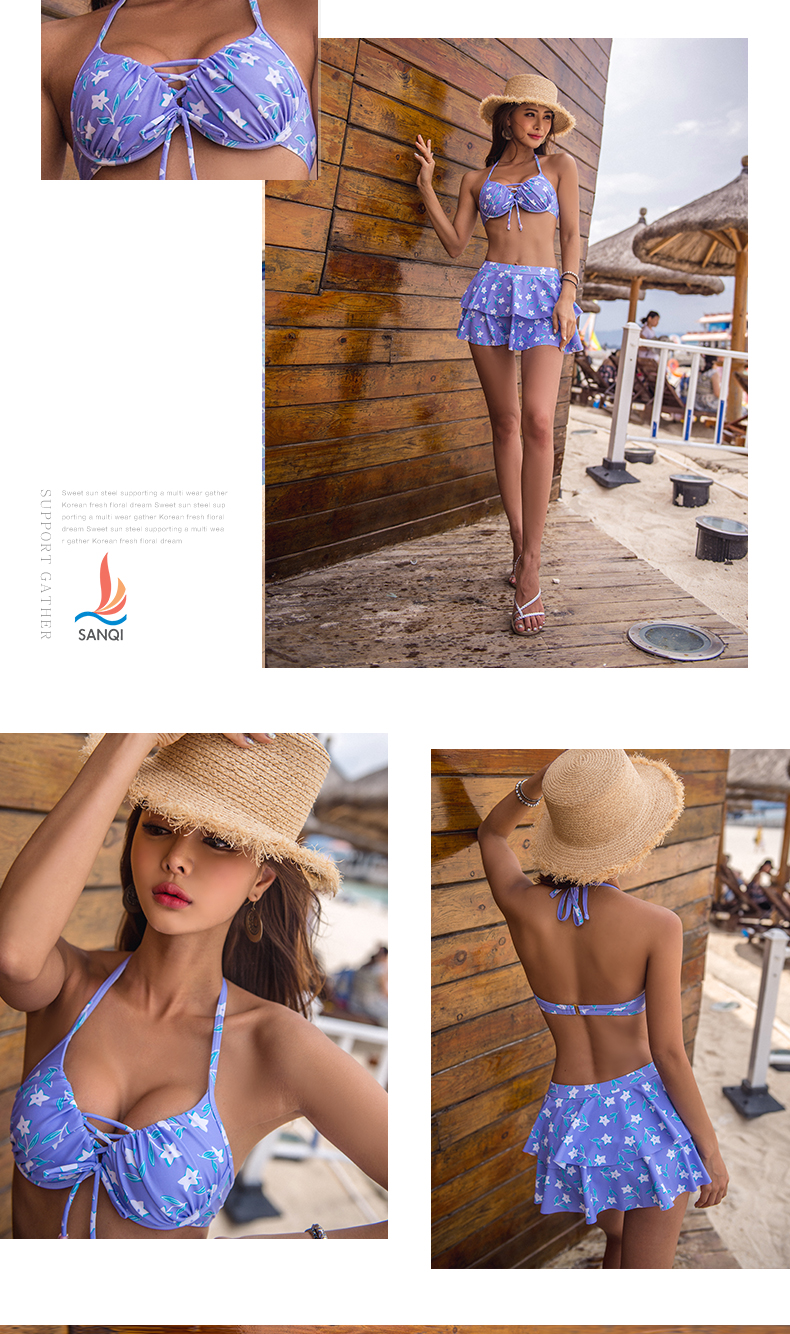 Áo tắm ba mảnh nữ bikini ba mảnh gợi cảm Hàn Quốc váy mỏng ngực nhỏ tập hợp áo thép lò xo nóng bỏng - Bikinis áo tắm cao cấp