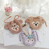 Cute cartoon plush Cork pocket drawstring bag small cloth bag flannel storage bag portable