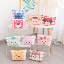 Japanese cute cartoon Plaid canvas cosmetic bag female portable large capacity portable portable storage bag wash bag girl heart