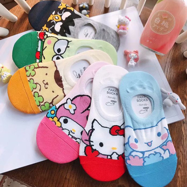 6 pairs of Japanese cute cartoon invisible boat socks girls socks cotton socks summer thin shallow socks