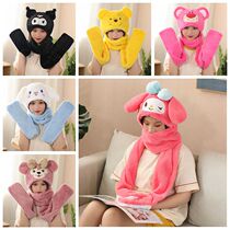 Hats and scarves one female winter hooded scarf gloves three-piece Winter men and women plush warm three-in-one