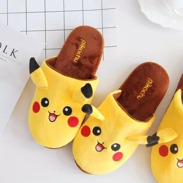 Cute cartoon Pikachu plush cotton slippers men and women couples home warm indoor anti-slip winter home