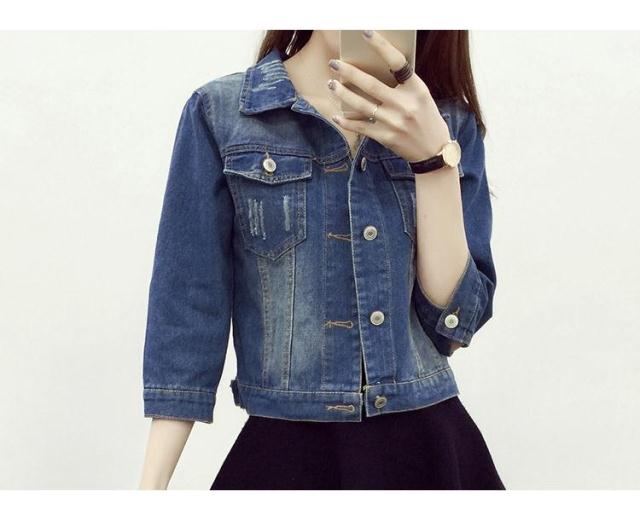 Wild real shot bảy điểm áo khoác denim tay dài nữ mùa xuân Hàn Quốc phiên bản mới mặc phá cách hoang dã áo ngắn giảm béo các kiểu áo vest nữ hàn quốc