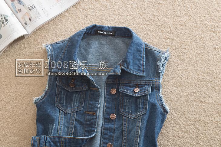 Joker 2017 mùa xuân và mùa hè mới của phụ nữ Hàn Quốc slim denim vest sinh viên ve áo áo khoác áo nữ