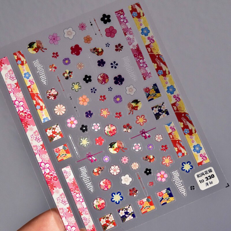 New Technology Tomoni Thin Adhesive-Backed Nail Stickers Japanese Style Floral Stripes Nail Art Decorations New Technology Tomoni Thin Adhesive-Backed Nail Stickers Japanese Style Floral Stripes Nail Art Decorations