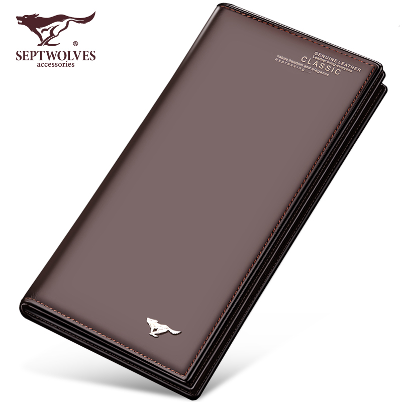 Septwolves long wallet leather men's long wallet pure first layer cowhide youth student ticket wallet wallet