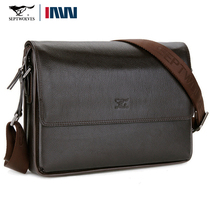 Septwolves mens horizontal shoulder bag brand full genuine leather crossbody bag pure first layer cowhide business simple soft